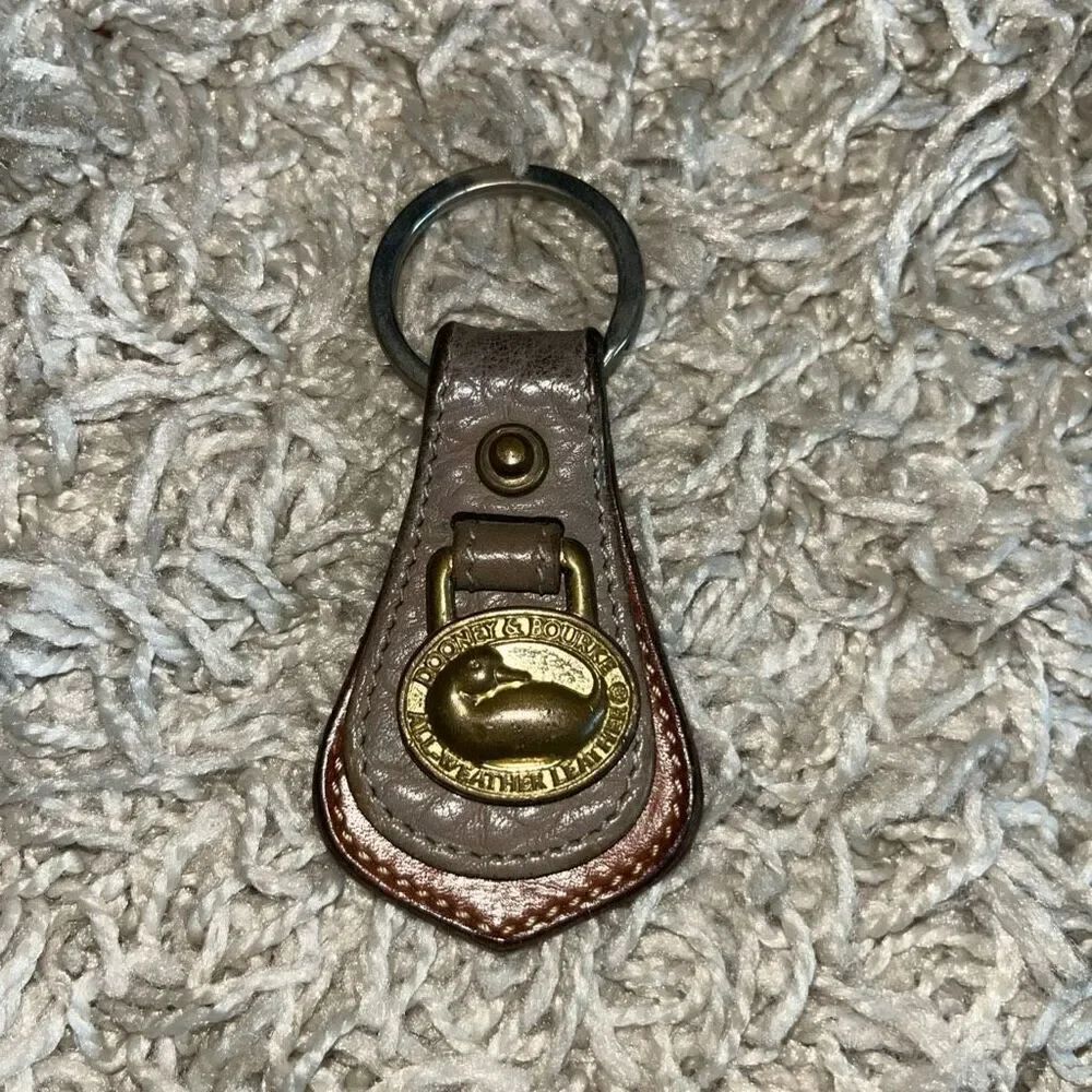 Vintage DOONEY & BOURKE Brass Duck Teardrop Leather keyring key chain 3" EUC